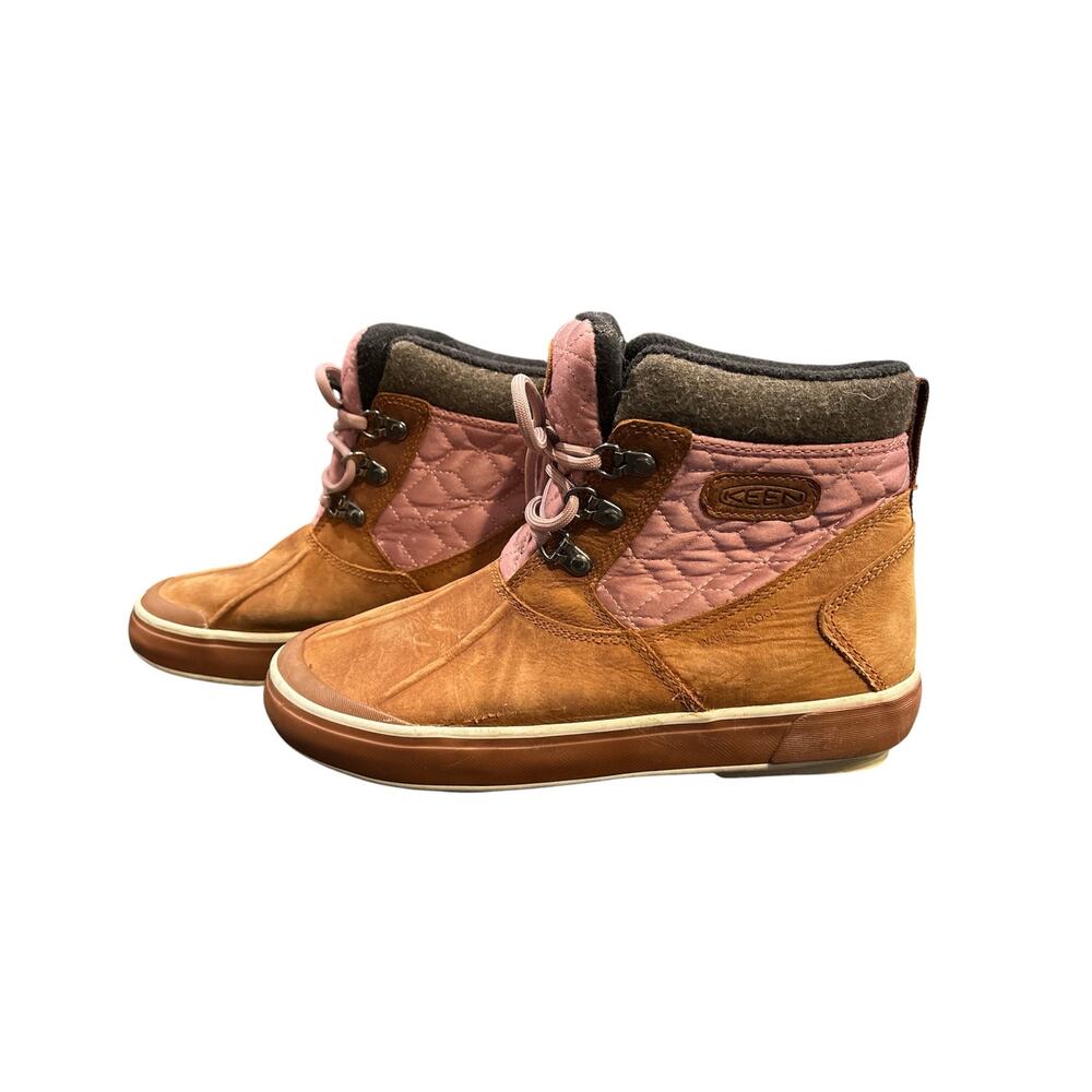 Keen women’s 7.5 Elsa II ankle duck boots waterproof insulated quilted pink tan